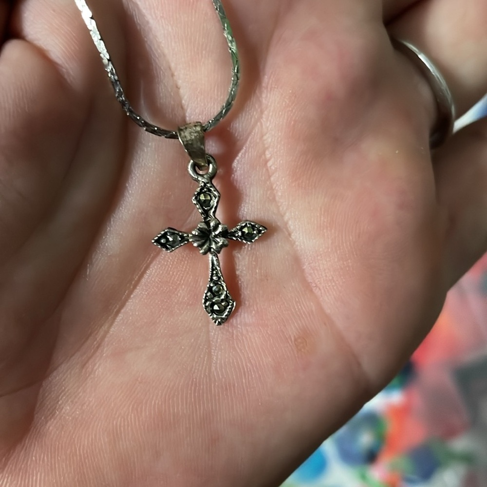 925 Sterling Marqasite Cross and Chain